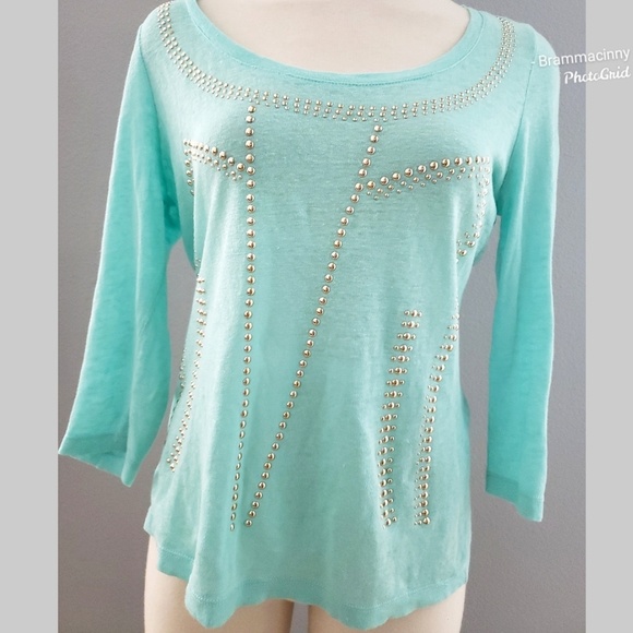 Alberto Makali Tops - Alberto Makali Green Linen Studded Top